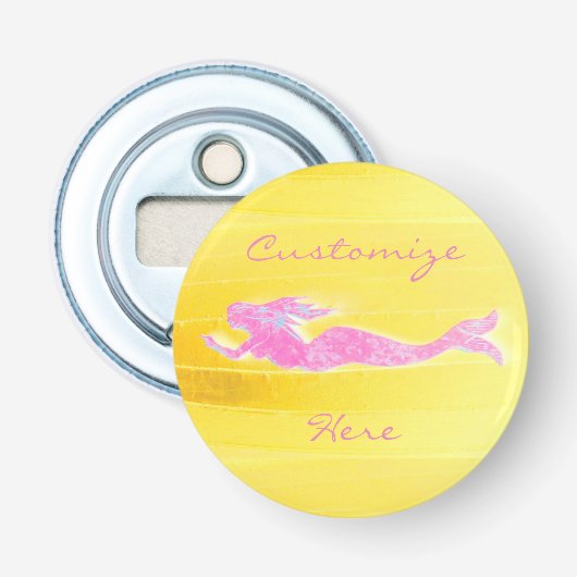 roze mermaid geel button flesopener (Voorkant)