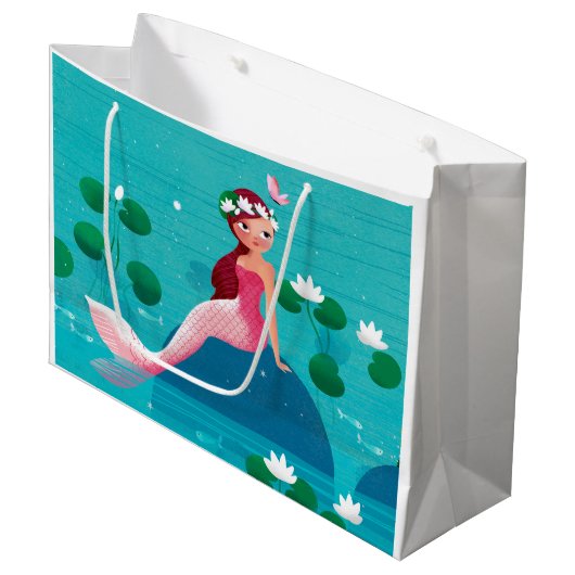 Roze Mermaid Gift Bag Groot Cadeauzakje (Voorkant Gekanteld)