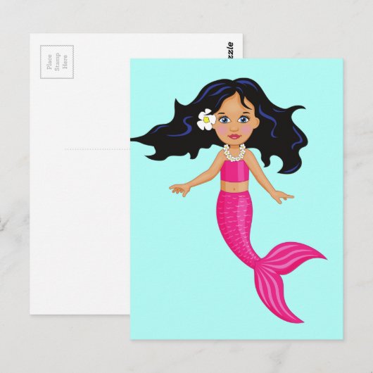 Roze Mermaid-kunst Briefkaart (Voorkant / Achterkant)