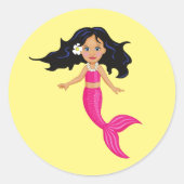 Roze Mermaid-kunst Ronde Sticker (Voorkant)