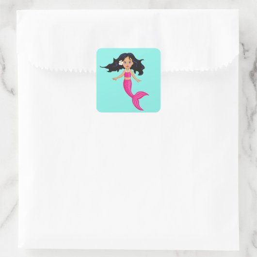 Roze Mermaid-kunst Vierkante Sticker (Tas)