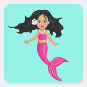 Roze Mermaid-kunst Vierkante Sticker (Voorkant)