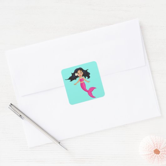 Roze Mermaid-kunst Vierkante Sticker (Envelop)