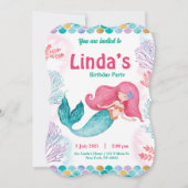 roze mermaid Party Birthday Invitation Kaart (Voorkant)