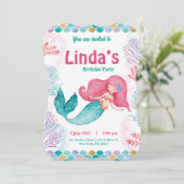 roze mermaid Party Birthday Invitation Kaart (Staand voorkant)