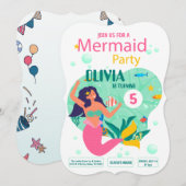 roze mermaid Party Birthday Invitation Save The Date (Voorkant / Achterkant)