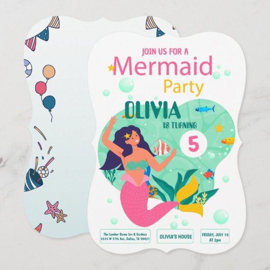 roze mermaid Party Birthday Invitation Save The Date (Voorkant / Achterkant)