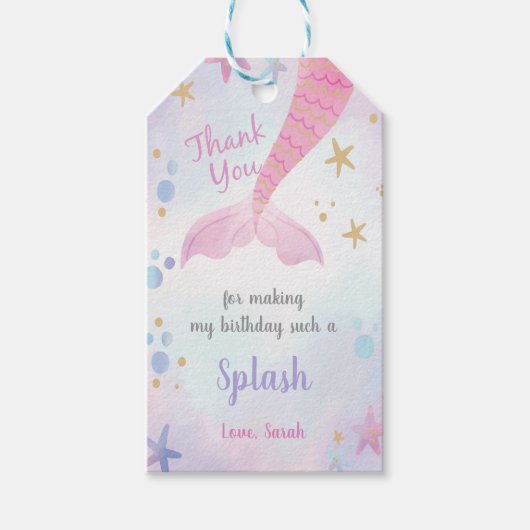 Roze Mermaid Tail Birthday Gift Labels Cadeaulabel (Voorkant)