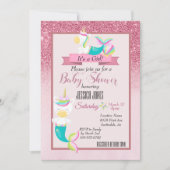 Roze Mermaid Unicorn Sparkle Baby shower nodigt ui Kaart (Voorkant)