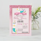 Roze Mermaid Unicorn Sparkle Baby shower nodigt ui Kaart (Staand voorkant)