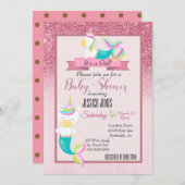 Roze Mermaid Unicorn Sparkle Baby shower nodigt ui Kaart (Voorkant / Achterkant)