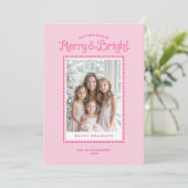 Roze Merry Bright Elegante Foto Feestdagenkaart (Staand voorkant)
