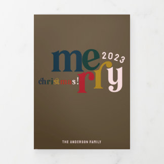 Roze  Merry Christmas Multiphoto Drieluik Wenskaart