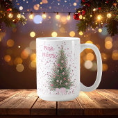 Roze "Merry" Christmas Pink Pine Tree Gepersonalis Koffiemok