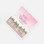 Roze Merry Christmas Village Party Papieren servet (Hoek)
