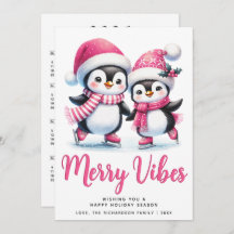 Roze Merry Vibes Schaatspinguïns Kerstmis