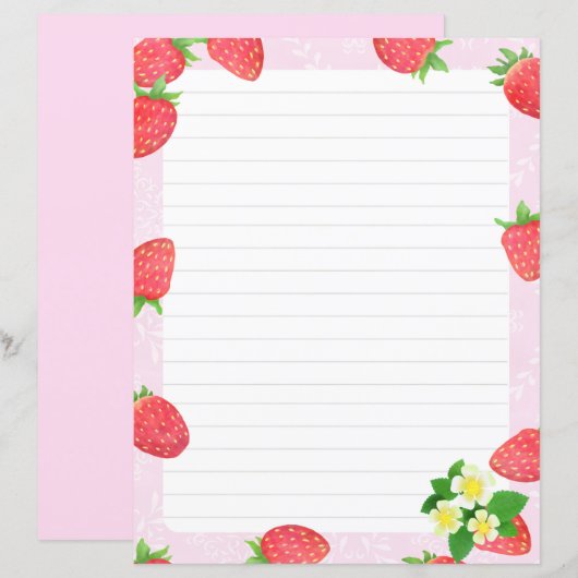 Roze, met aardbeien besproeid papier (Voorkant / Achterkant)