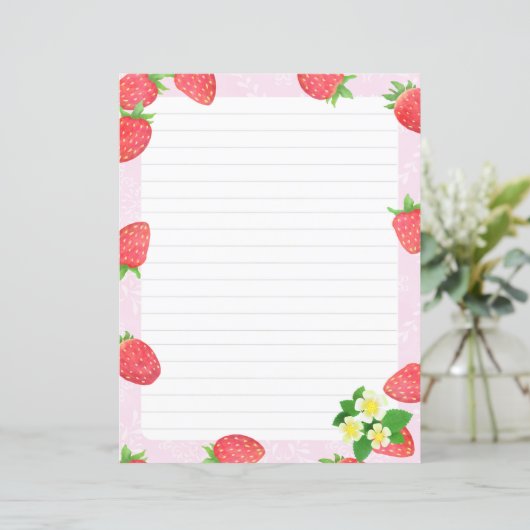 Roze, met aardbeien besproeid papier (Staand voorkant)