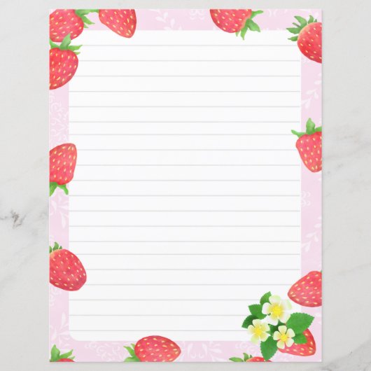 Roze, met aardbeien besproeid papier (Voorkant)