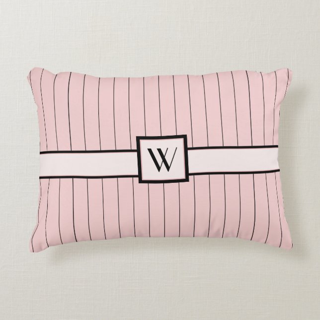Roze met Black Pinstripes Accent Pillow Kussen (Voorkant)