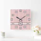 Roze met Black Pinstripes Clock Vierkante Klok (Huis)