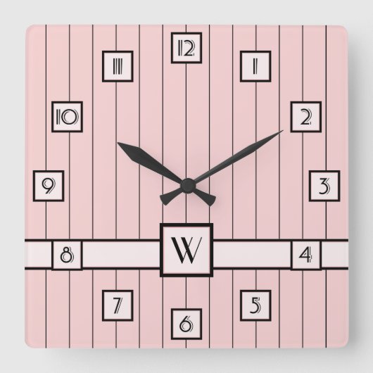Roze met Black Pinstripes Clock Vierkante Klok (Voorkant)