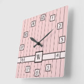 Roze met Black Pinstripes Clock Vierkante Klok (Hoek)