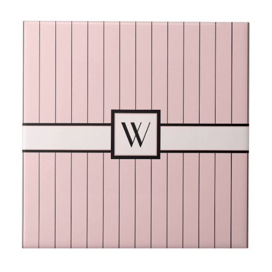 Roze met Black Pinstripes Tile Tegeltje (Voorkant)