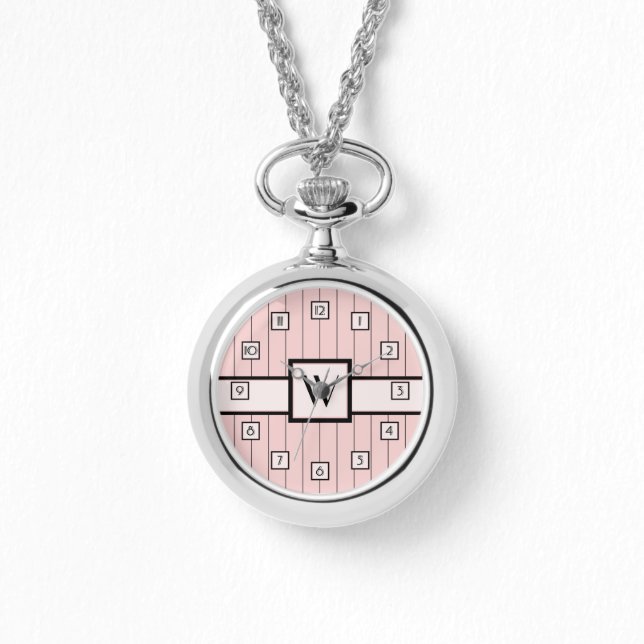 Roze met Black Pinstripes Watch Horloge (Voorkant)