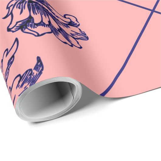 Roze met blauwe bloem cadeaupapier (Rol Hoek)