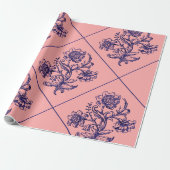 Roze met blauwe bloem cadeaupapier (Uitgerold)