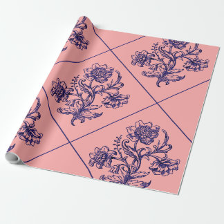 Roze met blauwe bloem cadeaupapier