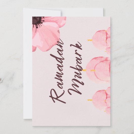 Roze met bloem Ramadan mubark Kaart (Voorkant)