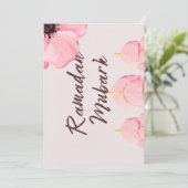 Roze met bloem Ramadan mubark Kaart (Staand voorkant)