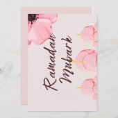Roze met bloem Ramadan mubark Kaart (Voorkant / Achterkant)