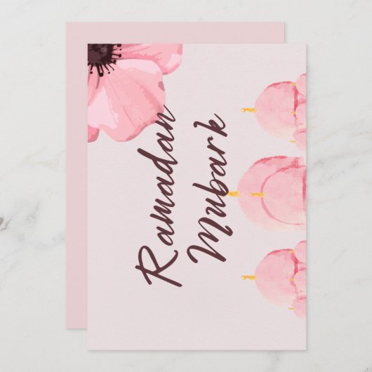 Roze met bloem Ramadan mubark Kaart (Voorkant / Achterkant)