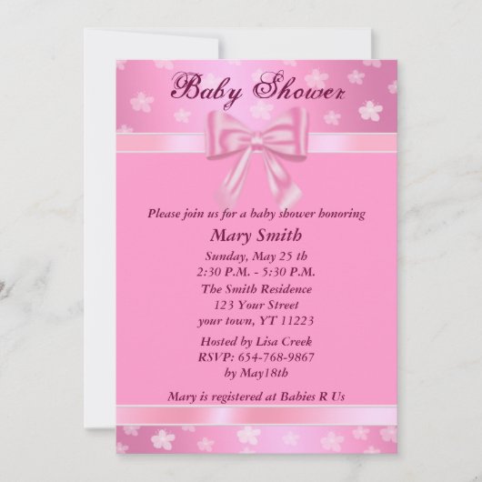 roze met bloemen Baby shower Kaart (Voorkant)