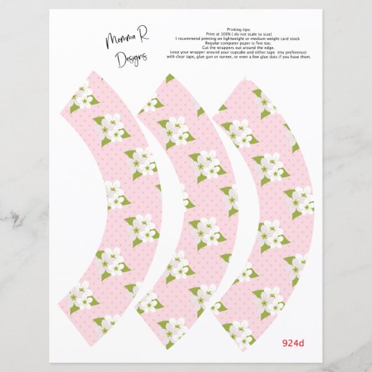 Roze met bloemen cupcake wrapper, cupcake wrap (Voorkant)