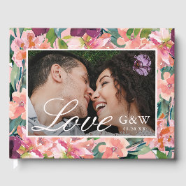 Roze met Bloemen Foto Wedding Gastenboek