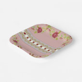 Roze met bloemmotief papieren bordje (Gebogen)