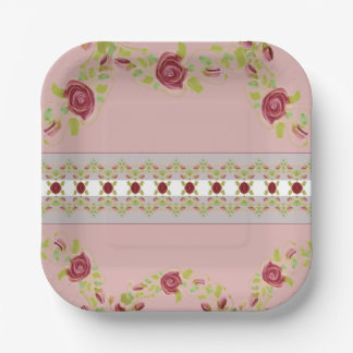 Roze met bloemmotief papieren bordje