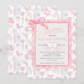 Roze met boog Chinoiserie Baby shower uitnodiging (Voorkant / Achterkant)