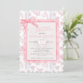 Roze met boog Chinoiserie Baby shower uitnodiging (Staand voorkant)