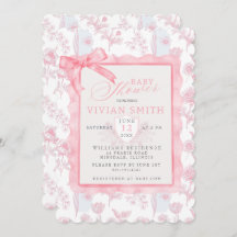 Roze met boog Chinoiserie Baby shower uitnodiging