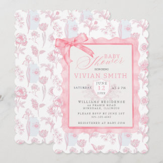 Roze met boog Chinoiserie Baby shower uitnodiging