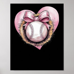 Roze met boog en hart – Schattigee softbal estheti Poster