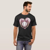 Roze met boog en hart – Schattigee softbal estheti T-shirt (Voorkant volledig)