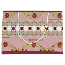 Roze met Bourgondische bloemen Groot Cadeauzakje