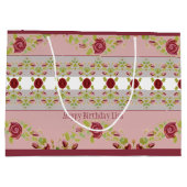 Roze met Bourgondische bloemen Groot Cadeauzakje (Achterkant)