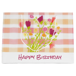 Roze met Bourgondische bloemen Groot Cadeauzakje